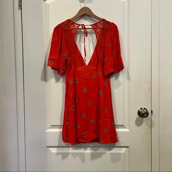 Free People Mockingbird Coral Floral Print Backless Mini Dress - Picture 4 of 5